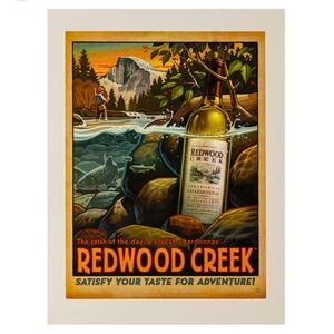 2008 Redwood Creek WINE POSTER Advertising Fly Fishing Creek Stream Mountains